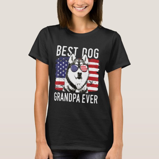 T-shirt Drapeau américain Meilleur chien Grand-père jamais (Devant)