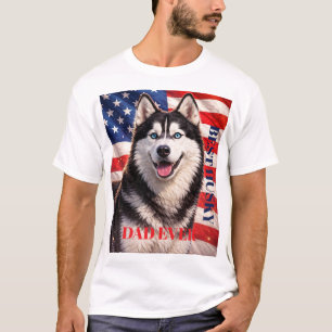 T-shirt Drapeau Américain Meilleur Papa Ever Husky Chien