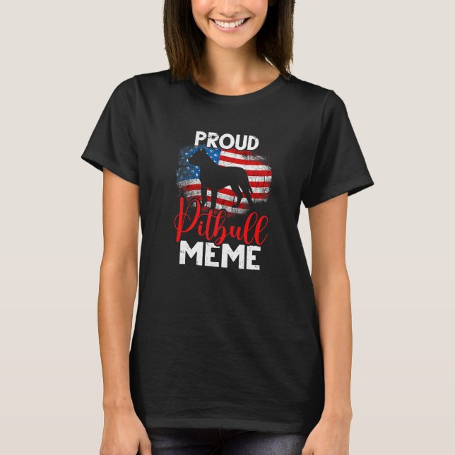 T-shirt Drapeau américain Mème de chien Pitbull fier Vinta (Devant)