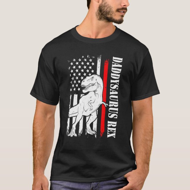 T-shirt Drapeau américain Mens Daddy Saurus Rex Daddysauru (Devant)