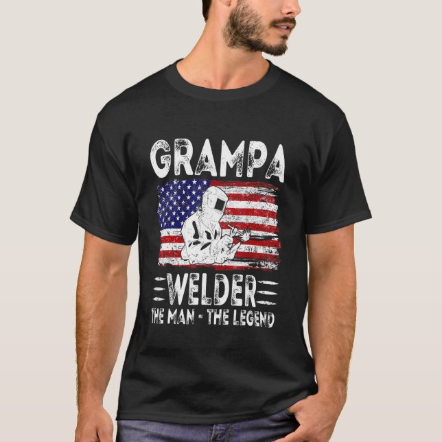 T-shirt Drapeau Américain Mens Grampa Souder L'Homme L (Devant)