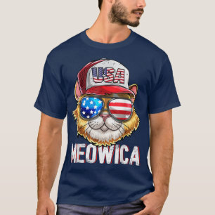 T-shirt Drapeau américain Meowica Chat 4 juillet Trucker C