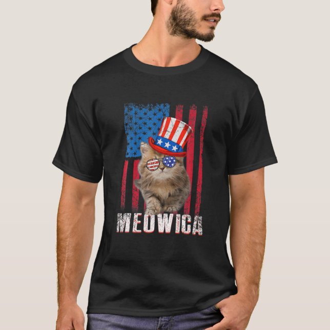 T-shirt Drapeau américain Meowica Chat Patriotique 4 juill (Devant)