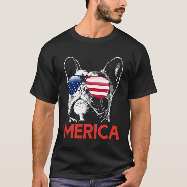 T-shirt Drapeau américain Merica French Buldog (Devant)