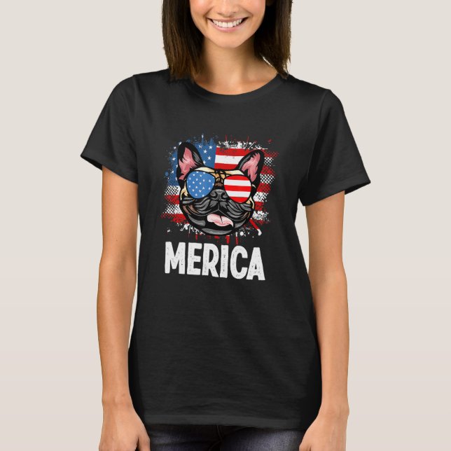 T-shirt Drapeau américain Merica French Buldog 4 juillet (Devant)
