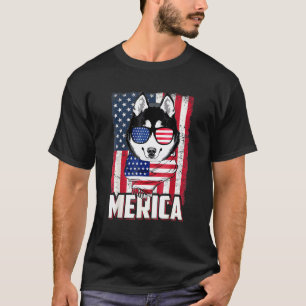 T-shirt Drapeau Américain Merica Husky 4 Juillet