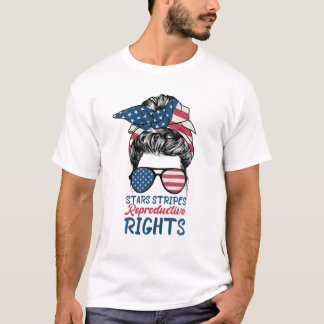 T-shirt Drapeau américain Messy Bun, Stars Stripes Reprodu