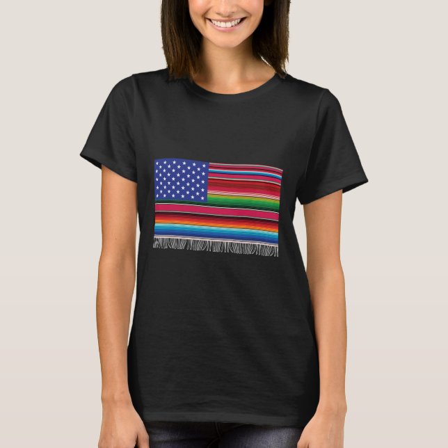 T-shirt Drapeau Américain Mexicain Serape Cinco De Mayo Po (Devant)