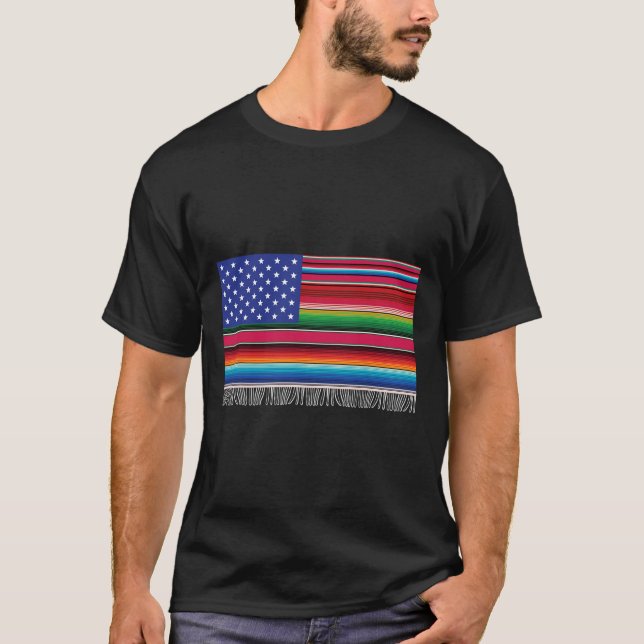 T-shirt Drapeau Américain Mexicain Serape Cinco De Mayo Po (Devant)