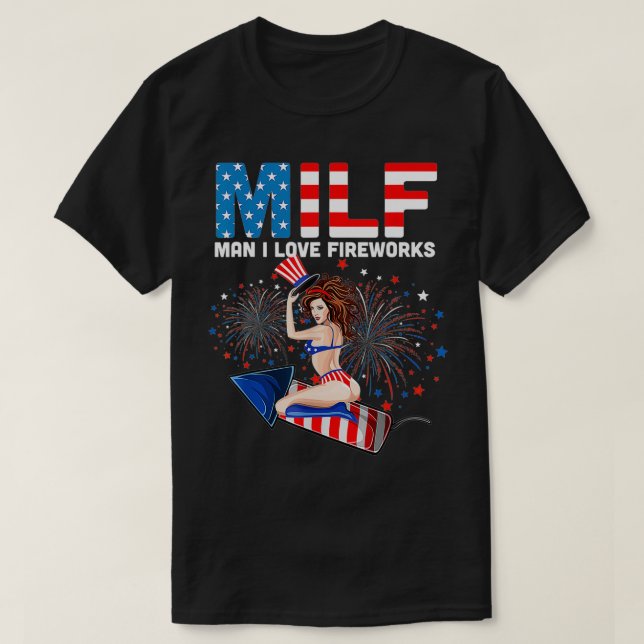 T-shirt Drapeau américain MILF Homme I Love Freedom 4 juil (Design devant)