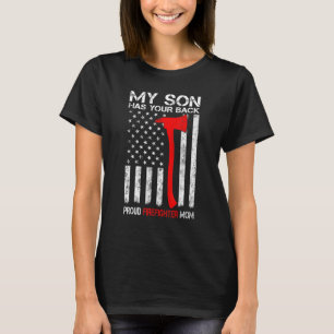 T-shirt Drapeau Américain Mon Fils A Ton Dos Fier Pompiers