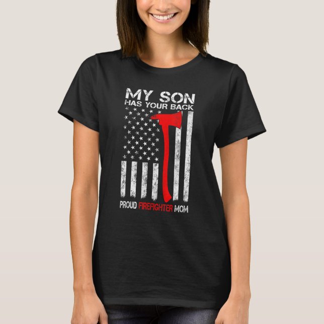 T-shirt Drapeau Américain Mon Fils A Ton Dos Fier Pompiers (Devant)