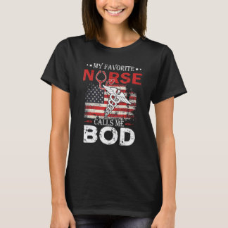 T-shirt Drapeau Américain Mon Infirmière Préférée M'appell