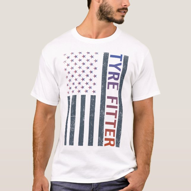 T-shirt Drapeau Américain - Monteur de pneus (Devant)