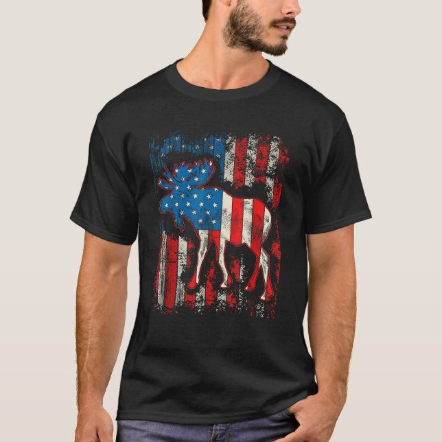 T-shirt Drapeau américain Moose USA 4 juillet Hommes Femme (Devant)