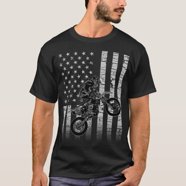 T-shirt Drapeau américain Motocross Dirt Bike (Devant)