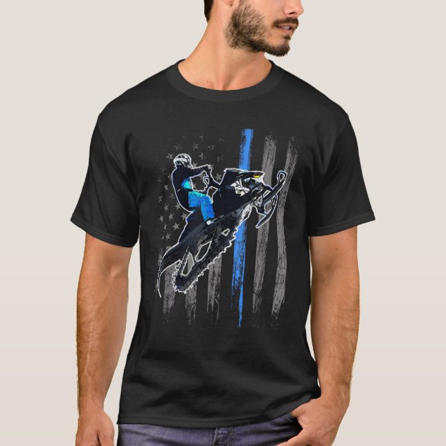 T-shirt Drapeau américain motoneige équitation (Devant)