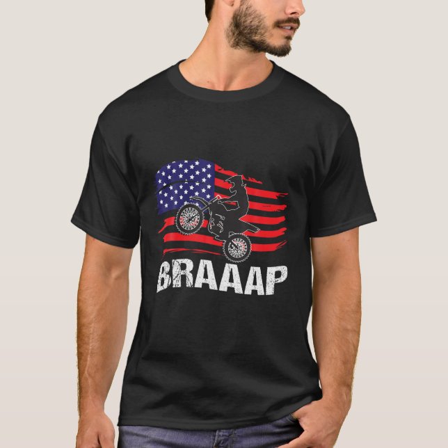 T-shirt Drapeau américain Motorcross Braap Dirt Bike Off R (Devant)