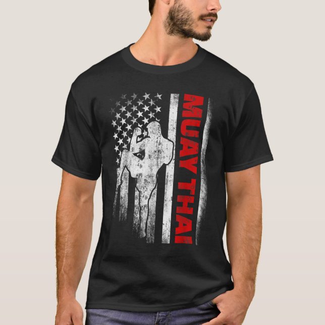 T-shirt Drapeau américain Muay Thai Boxe (Devant)