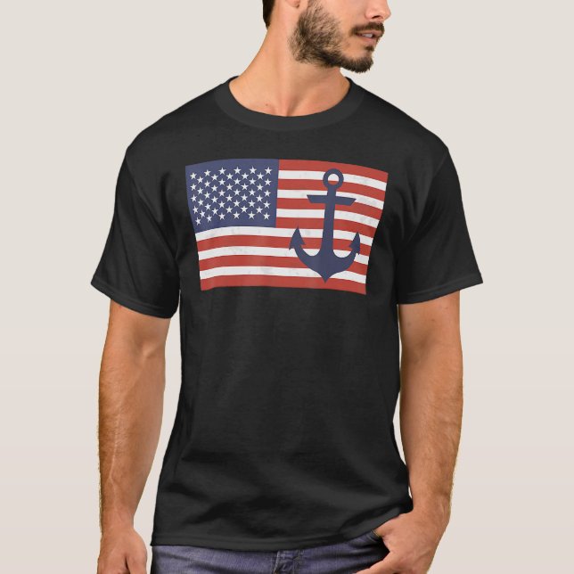 T-shirt Drapeau américain Nautical Bleu Ancre Patriotique (Devant)
