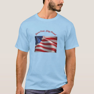 T-Shirt Drapeau Américain Né Libre Reste Fier