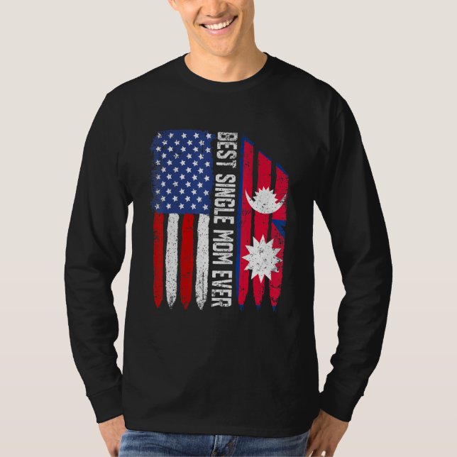 T-shirt Drapeau américain Népal Drapeau Meilleur célibatai (Devant)