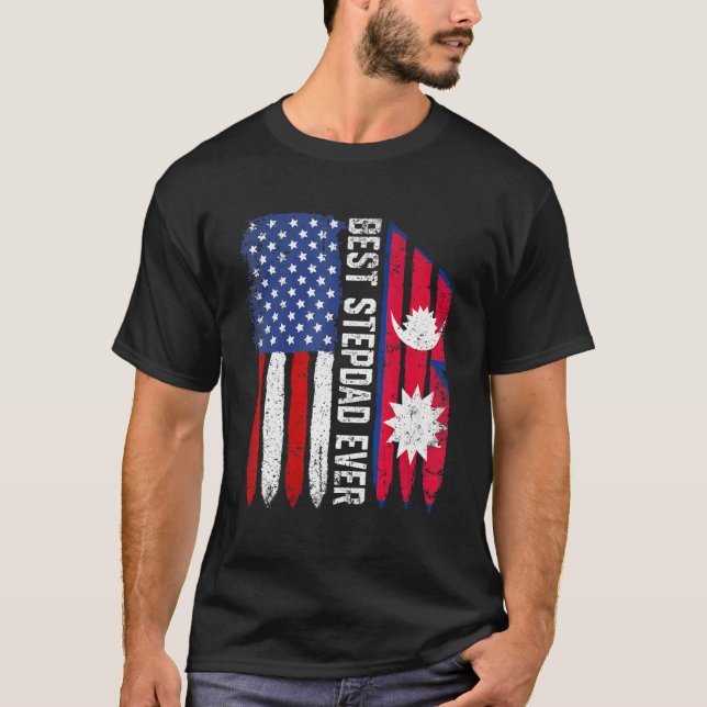 T-shirt Drapeau américain Népal Drapeau Meilleur Stepdad J (Devant)