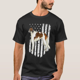 T-shirt Drapeau Américain Noir Blanc Borzoi 4 Juillet État