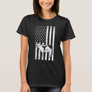 T-shirt Drapeau américain noir blanc vache élevage animal