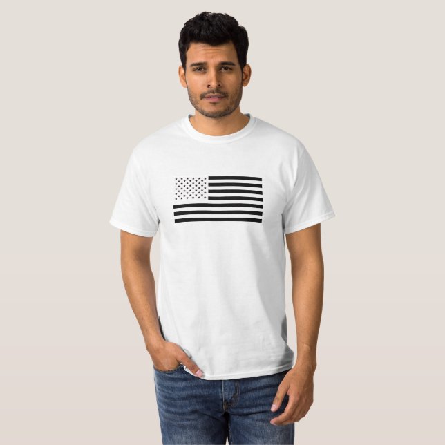 T-shirt Drapeau américain noir et blanc (Devant entier)