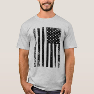T-shirt Drapeau américain noir et blanc en détresse