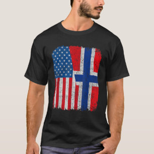 T-shirt Drapeau Américain Norvégien Moitié USA Norvège Fiè