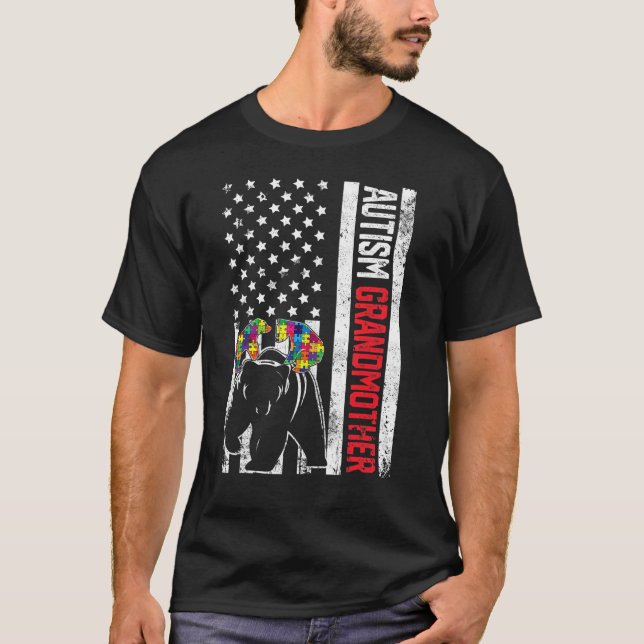 T-shirt Drapeau Américain Ours Grand-mère Sensibilisation  (Devant)