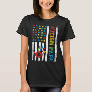 T-shirt Drapeau américain Papa Autisme Sensibilisation à l