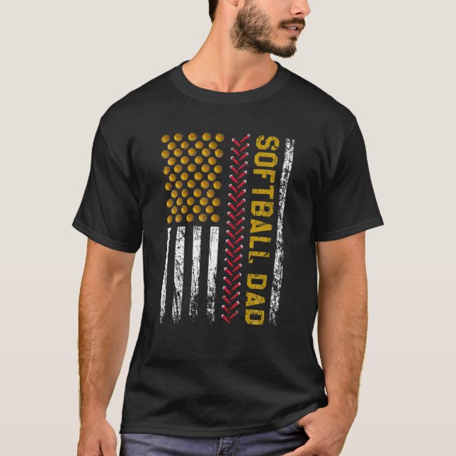 T-shirt Drapeau américain papa softball papa (Devant)