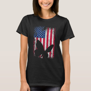 T-shirt Drapeau américain Papillon animal Vintage 4 juille