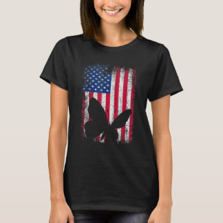 T-shirt Drapeau américain Papillon animal Vintage 4 juille