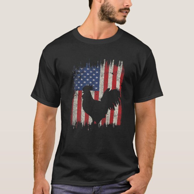 T-shirt Drapeau américain Patrioti 4 juillet coq poulet (Devant)