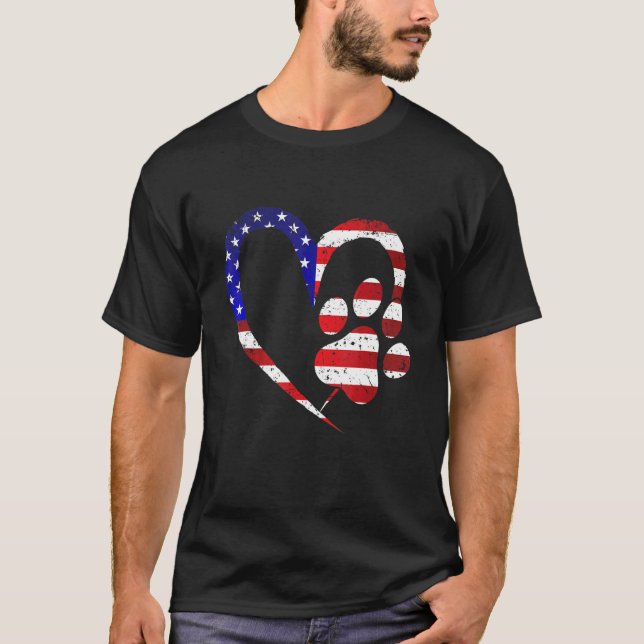 T-shirt Drapeau américain Patriotic 4 juillet Chien Emprei (Devant)