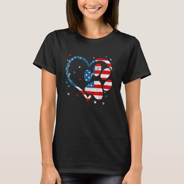 T-shirt Drapeau américain Patriotic Chien & Chat Empreinte (Devant)