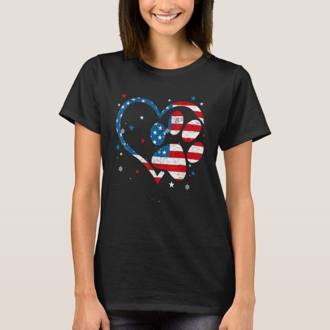 T-shirt Drapeau américain Patriotic Chien & Chat Empreinte (Devant)