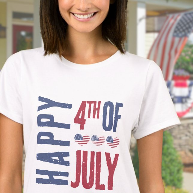 T-shirt Drapeau américain patriotique 4 juillet (Cute Patriotic USA American Flag Heart 4th Of July T-Shirt)