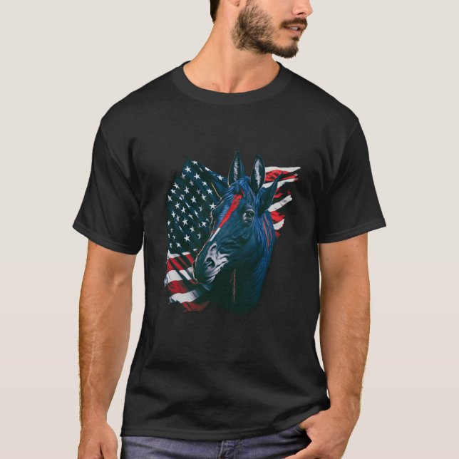 T-shirt Drapeau américain patriotique 4 juillet fière âne (Devant)
