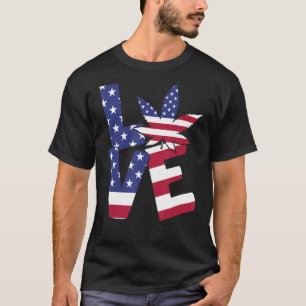 T-shirt Drapeau américain patriotique 4 juillet Love Weed