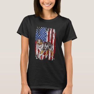 T-shirt Drapeau Américain Patriotique Australian Shepherd 