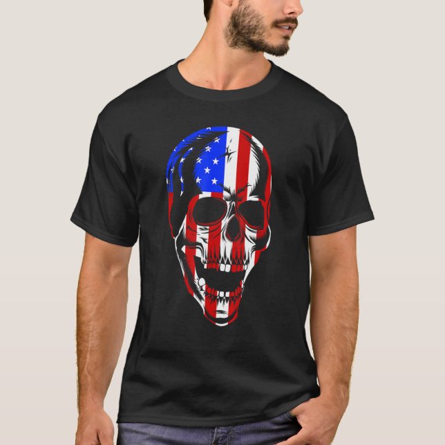 T-shirt Drapeau américain patriotique avec bloc de crâne p (Devant)