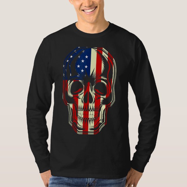 T-shirt Drapeau américain patriotique avec bloc de crâne p (Devant)