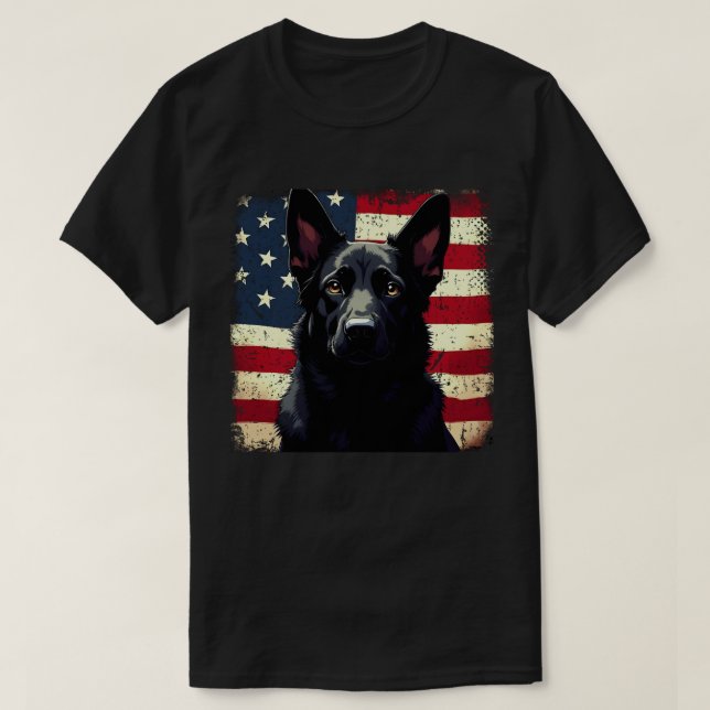 T-shirt Drapeau américain Patriotique Black German Shepher (Design devant)