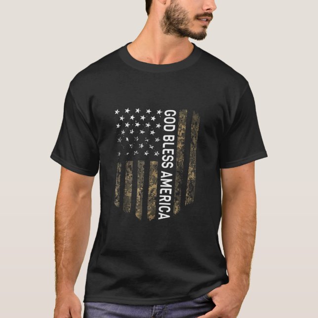 T-shirt Drapeau américain patriotique Camo God Bless Ameri (Devant)