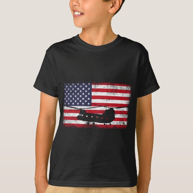 T-shirt Drapeau américain Patriotique CH-47 Chinook Helico (Devant)